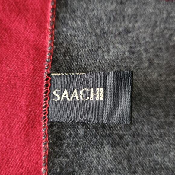 Saachi Scarf Wrap Shawl Red Gray Floral Botanical Reversible Fringe Artsy 75x25 - Picture 8 of 16